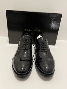 John Richmond 1719 Sz 39 Pascal Nero Black Patent Croc Embossed Dress Shoes NEW - Picture 1 of 5