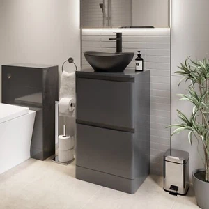Bathroom Cloakroom Vanity Unit Wash Storage Cabinet Countertop Basin Grey 500mm - Picture 1 of 13