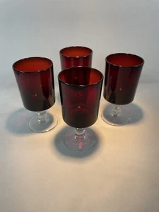 Set of 4 Ruby Red Glasses Luminarc Arcoroc MCM France 4.5” Tall Votive Candle - Picture 1 of 6