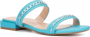 New York & Company Womens Flat Slide Sandals Becki Chain Comfortable Blue Size 6 - Picture 1 of 8