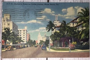 Miami Beach, Florida Exclusive Hotels On Collins Avenue FL Postcard - Picture 1 of 2