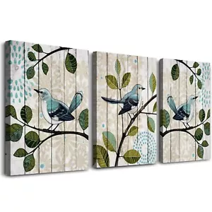 Bird On The Branch 3 Piece Abstract Canvas Wall Art For Living Room Wall Deco... - Picture 1 of 9