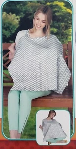 Chevron Gray Nursing Cover by Nuby, Lightweight Breathable Fabric, 25" x 28" - Picture 1 of 5