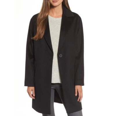 Abrigo negro halógeno 163672 para mujer mezcla de lana muesca solapa talla pequeña Foto 1 de 2