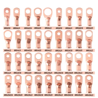 100Pcs Battery Cable End Lugs Hole OFC Copper Ring Terminals Wire Connectors US - Image 1 of 3