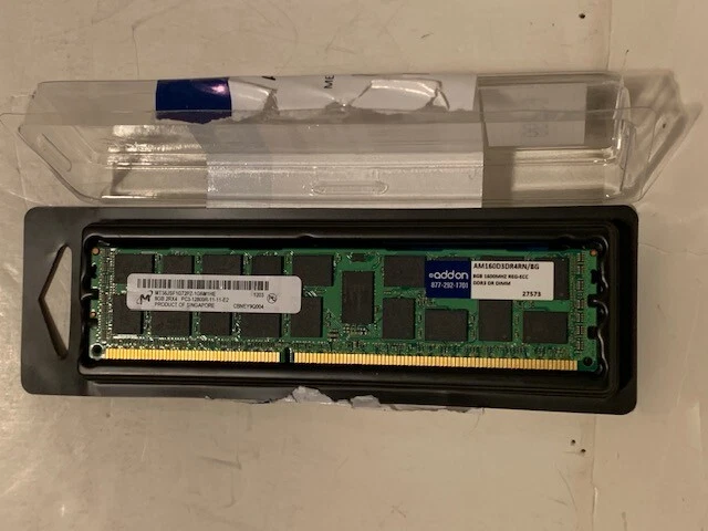 MICRON (AddOn) 8GB REG ECC Dual Rank CL11 RDIMM  MT36JSF1G72PZ-1G6M1HE  FREE S/H - Image 1 of 4