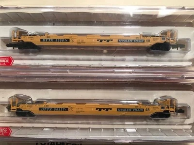 Roundhouse N scale TWO 48' Husky Stack well cars #8471 Trailer Train rapido NOS - Image 1 of 4
