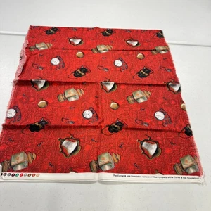 currier ives quilting cotton fabric red teacups 42x19 - Picture 1 of 8