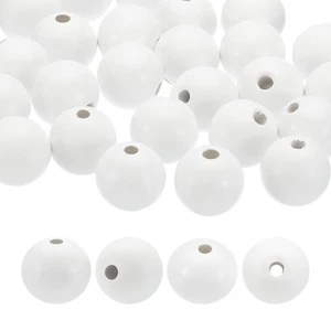 30mm Natural Wood Beads, 25 Pack Wooden Beads Round Loose Beads, White - Zdjęcie 1 z 6