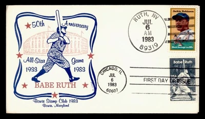 DR WHO 1983 FDC BASEBALL SPORTS BABE RUTH GRAY CACHET DUAL CANCEL RUTH NV M36618 - Image 1 of 2
