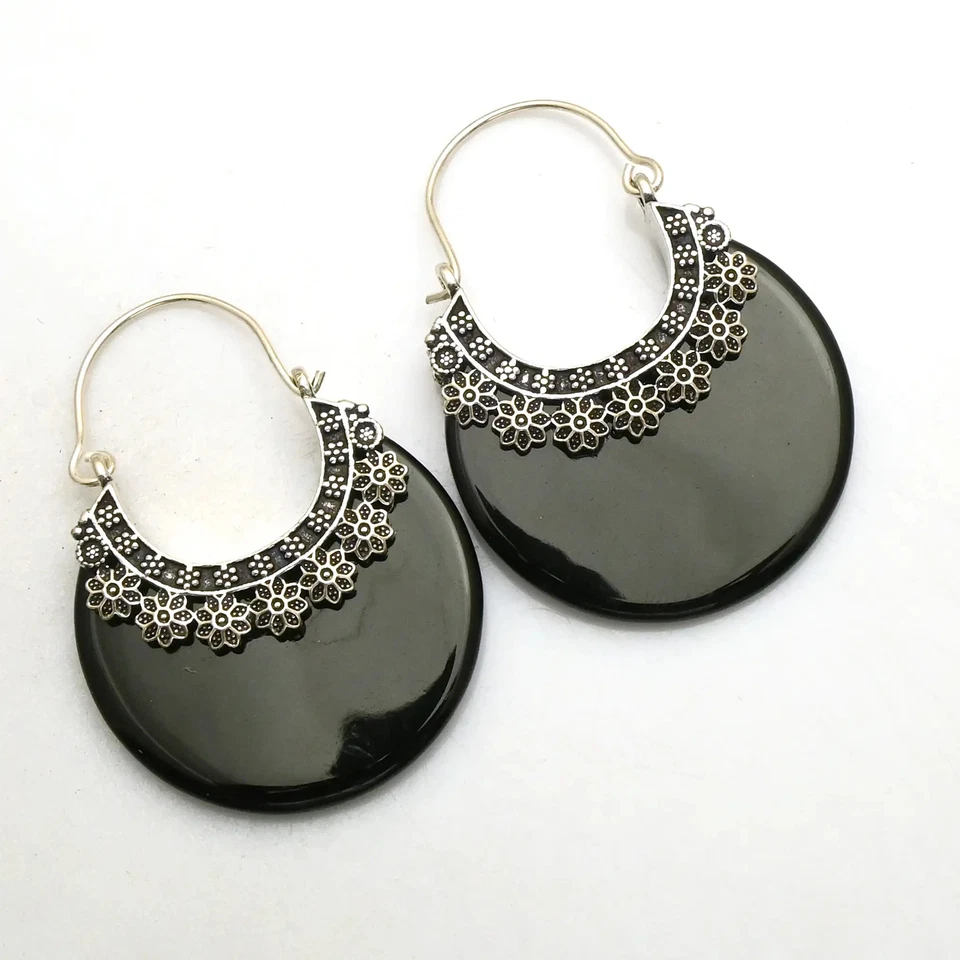 Black Onyx Gemstone Handmade Drop Dangle Earrings Jewelry Gift 1.8" AE-94300 - Image 1 of 1