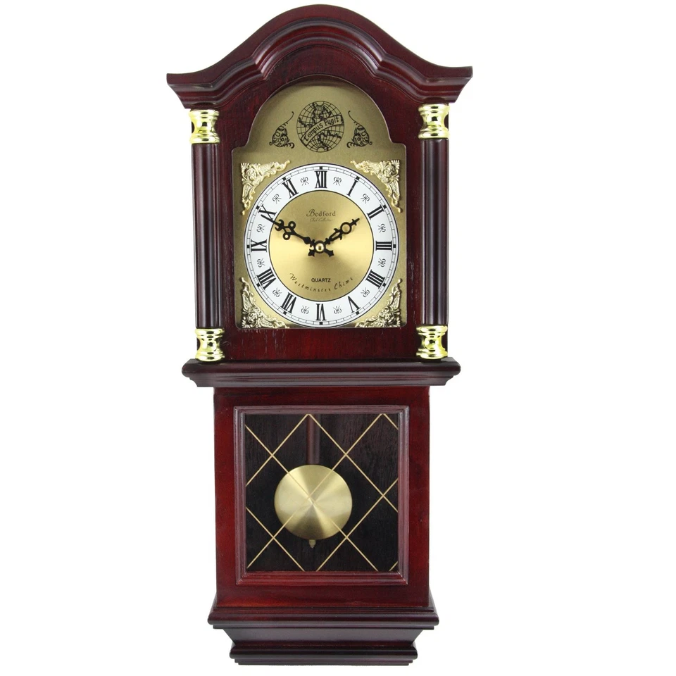 Bedford Clock Collection BED-7071 Antique Mahogany Cherry Oak Chiming Wall