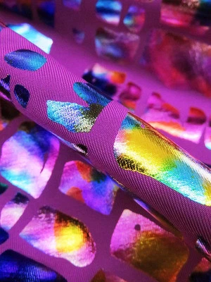 Tela de punto eléctrico brillante 4 vías elástico púrpura bloques atlético por yarda   Foto 1 de 3