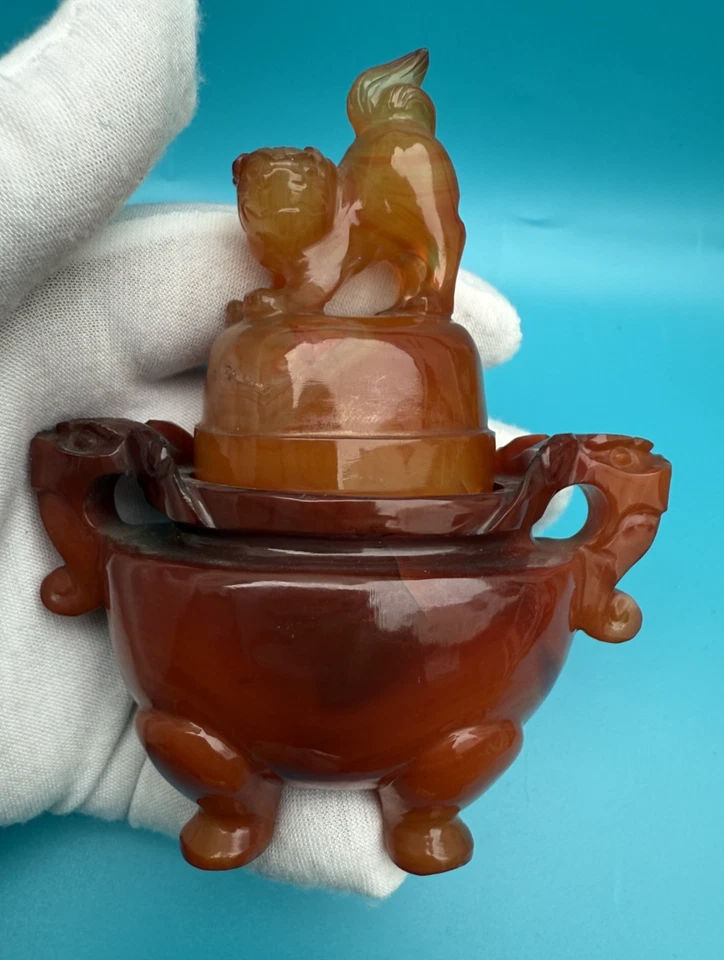 Antique / Early Vintage Chinese Hand Carved Carnelian Foo Lion Incense Burner - Image 1 of 4