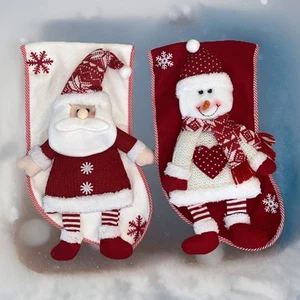 Red white Santa snowman stocking Christmas fireplace traditional scarf cap - Picture 1 of 6