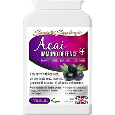 Acai Berry Immuno Defence 100 Capsules with Resveratrol Grape Seed & Pomegranate - Image 1 of 4