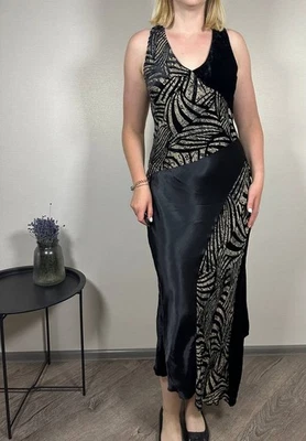 Vestido largo negro seda terciopelo asimétrico Derhy maxi vestido gótico Foto 1 de 4