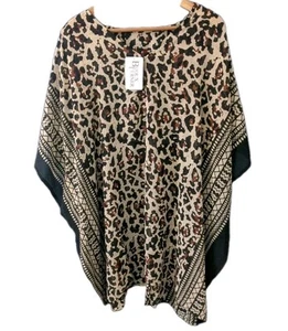 Kaftan Cover Up Midi Loungewear Dress NWT One Size Brown & Black Animal Print - Picture 1 of 6