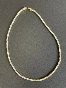 925 Sterling Silver Round-Cut C Z Tennis Chain Necklace 17.5” ~ 23.2 grams - Picture 1 of 15