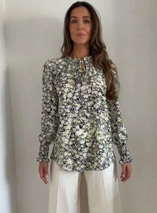 Monsoon Lemon Floral Print Tie Neck Blouse Size 10- 20 - Picture 1 of 2
