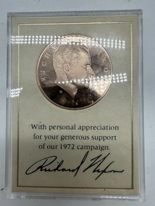 Medalla de la campaña de Nixon 1972 con firma - Franklin Mint bronce macizo GOP RNC - Imagen 1 de 2