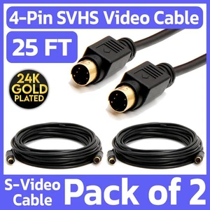 2 Pack S-Video Cord 25ft SVHS Mini-Din 4-Pin SVHS M/M Cable TV VCR DVD Camcorder - Picture 1 of 5