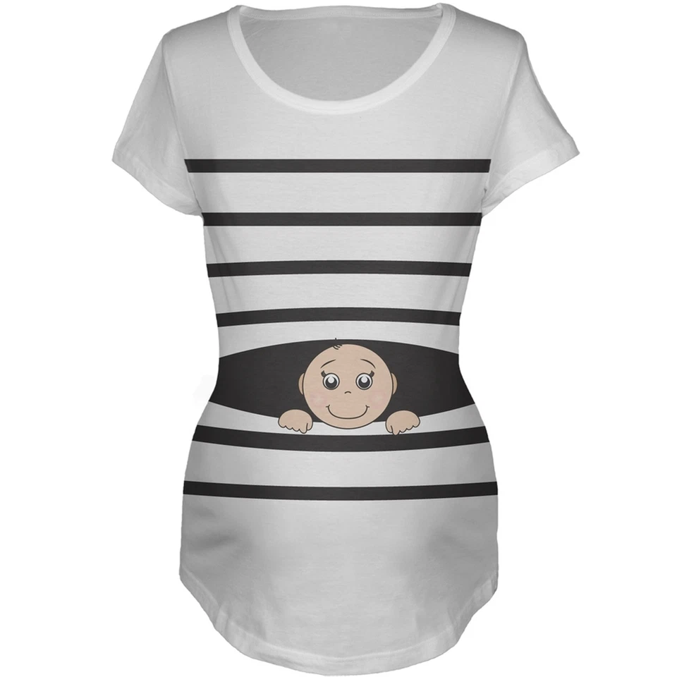 Camiseta Top Maternidad Rayas Peeking Bebé Blanco Foto 1 de 1
