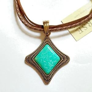 NEW BARSE Necklace Turquoise Triple Strand Braided Leather Bronze NEW W/ TAG - Picture 1 of 5