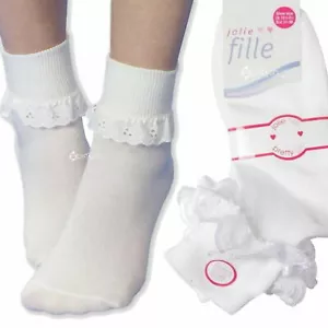 6/12 paia calze alla caviglia in pizzo con fiocco scarpe scuola bambina taglie 0-6 - Foto 1 di 2