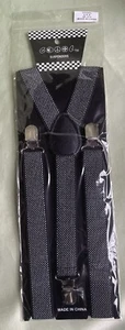 Coool Mens Fashion Suspenders 40+ Elastic Adjustable 1” Wide Black/White Dotted - Picture 1 of 6