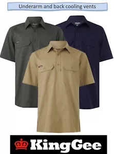 KING GEE - "WORKCOOL" 'RIPSTOP' SHORT SLEEVE CLOSED FRONT WORK SHIRT - K14032 - Picture 1 of 9