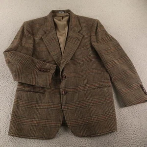 VTG Tweed Jacket M Brown Prince of Wales Check 100% Wool Blazer Sport Coat 42S - Picture 1 of 17