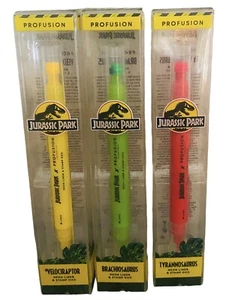 Lot Of 3 Profusion Jurassic Park Eye Liner T-Rex & Raptor Neon Red Yellow Green - Picture 1 of 3