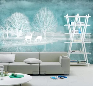 3D White Forest Deer 24 Wallpaper Mural Wall Print Wall Wallpaper Murals US Coco - Picture 1 of 12