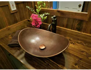 Fregadero de recipiente de cobre 19 hecho a mano cobre granja encimera tocador martillado - Imagen 1 de 7