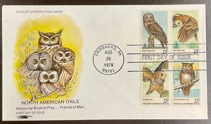 1760-1763 Softone Cachet American Owls 1978 FDC  Block of 4  - Picture 1 of 2