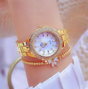 Diamond Luxury Women Watch Round Face Stylish Gold Women's Quartz Wrist Watch - Picture 1 of 8