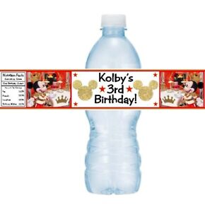 12 Royal Mickey Mouse Birthday Party Baby Shower Water Bottle Labels Gold Red