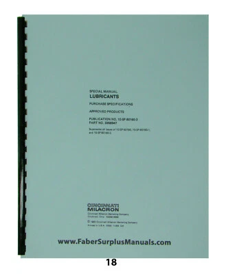 Cincinnati Milacron Lubricant Specifications & Approved Products List Manual *18 - Image 1 of 4