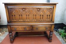 QUALITY VINTAGE CARVED OAK BLANKET BOX, STORAGE CHEST, HINGED TOP, TWO DRAWERS.
