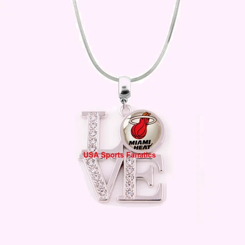 NBA Miami Heat 925 Sterling Silver Team Logo Love Necklace With Rhinestones Cover