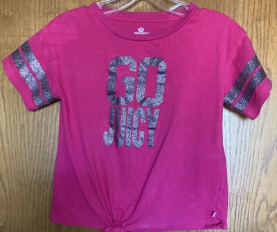 Juicy Couture Girls Crop Top Hot Pink Gold “Go Juicy” Logo Med. 10/12 - Image 1 of 4