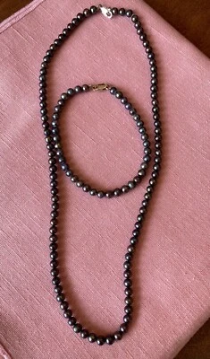 925 Peacock Freshwater Pearl 18” Necklace and Bracelet Set Beautiful - Image 1 of 4