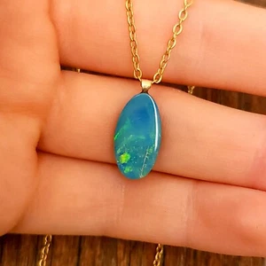 14K Gold Bail Australian Coober Pedy Opal Doublet Pendant, Opal Necklace ROS3 - Bild 1 von 10