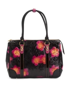 Marino Orlandi Hawaii Flower Pink & Brown Italian Leather Shoulder Satchel Bag - Picture 1 of 19