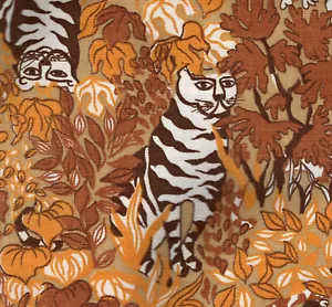 2+ yds 70s vtg cotton duck canvas /orig sales tag - Jungle Cats - brown orange - Picture 1 of 4