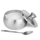 Stainless Steel Sugar Bowl with Lid and Spoon, Matte Design, 14.5 oz for Coffee