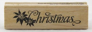 Christmas Script Poinsettia Wood Mounted Rubber Stamp Hot Fudge Studios NEW art - Picture 1 of 1