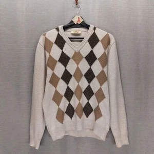 Montechiaro Suéter Pullover Lana Merino Manga Larga Beige Marrón Argyle Hombres XL - Imagen 1 de 7