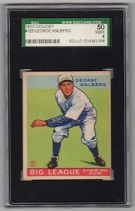 1933 Goudey Baseball #183 George Walberg SGC 50 VG/EX 4 - Picture 1 of 2